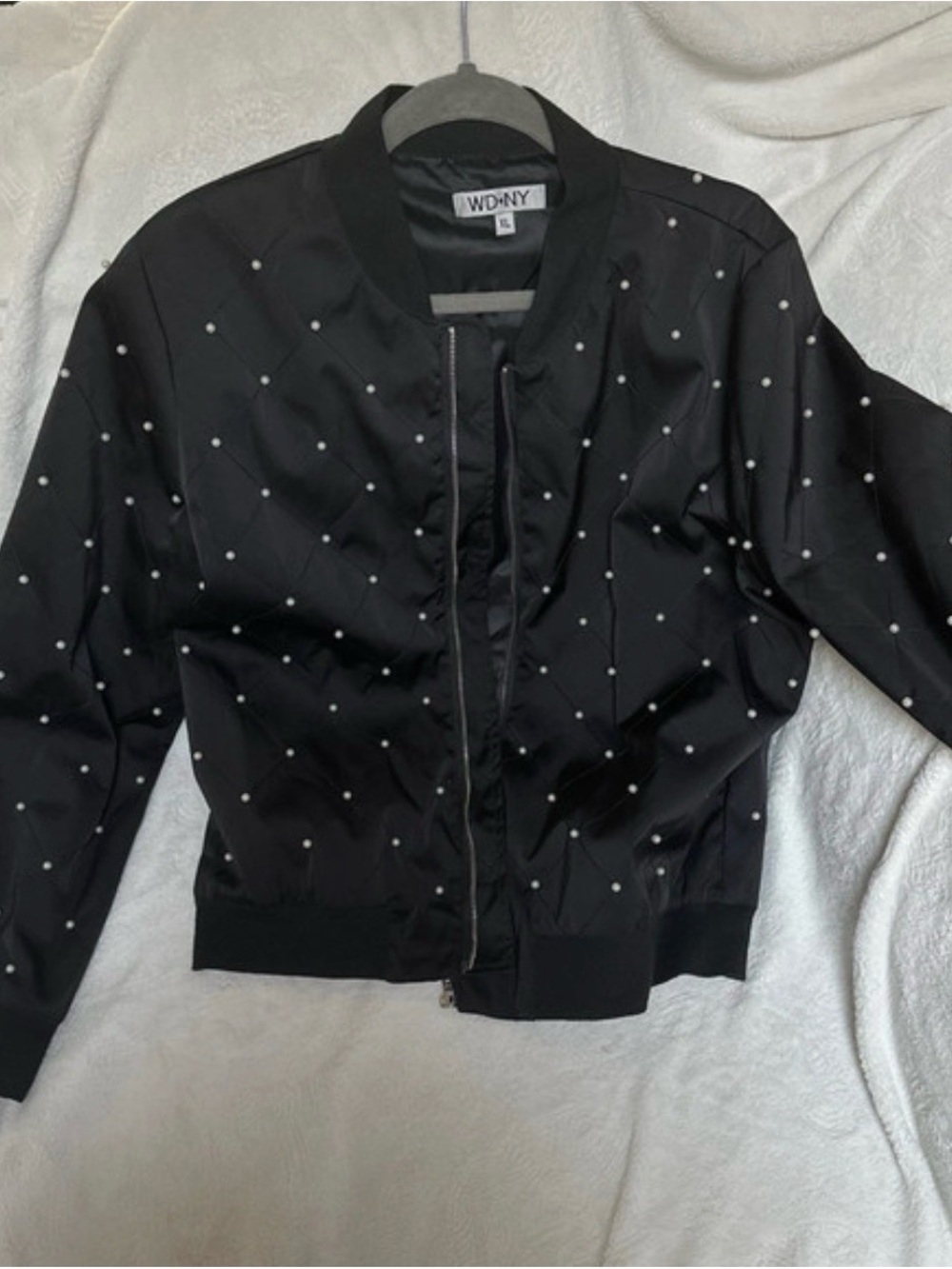 WD.NY Black Bomber Jacket with Pearl-Like Stud Detailing